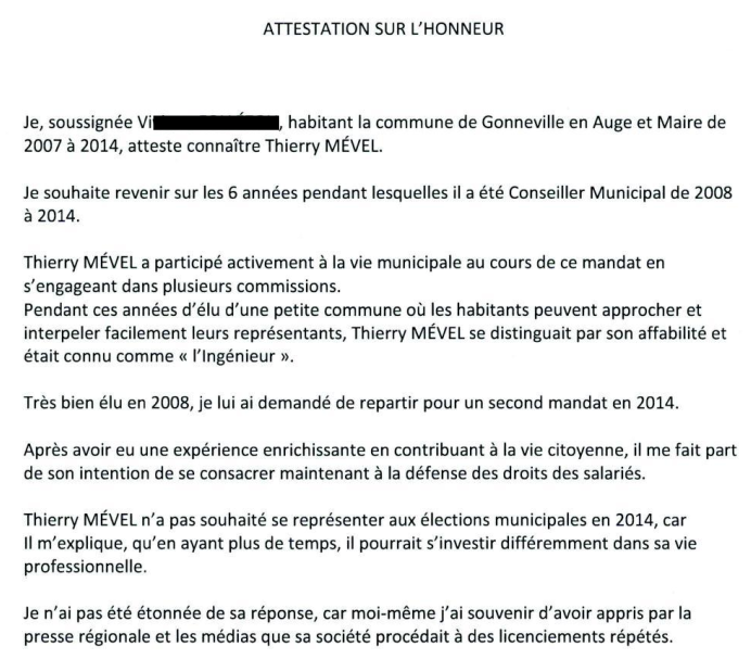 Attestation du Maire